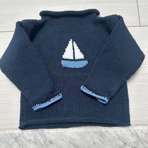 Kids Cotton Roll Neck Sweater with Sailboat